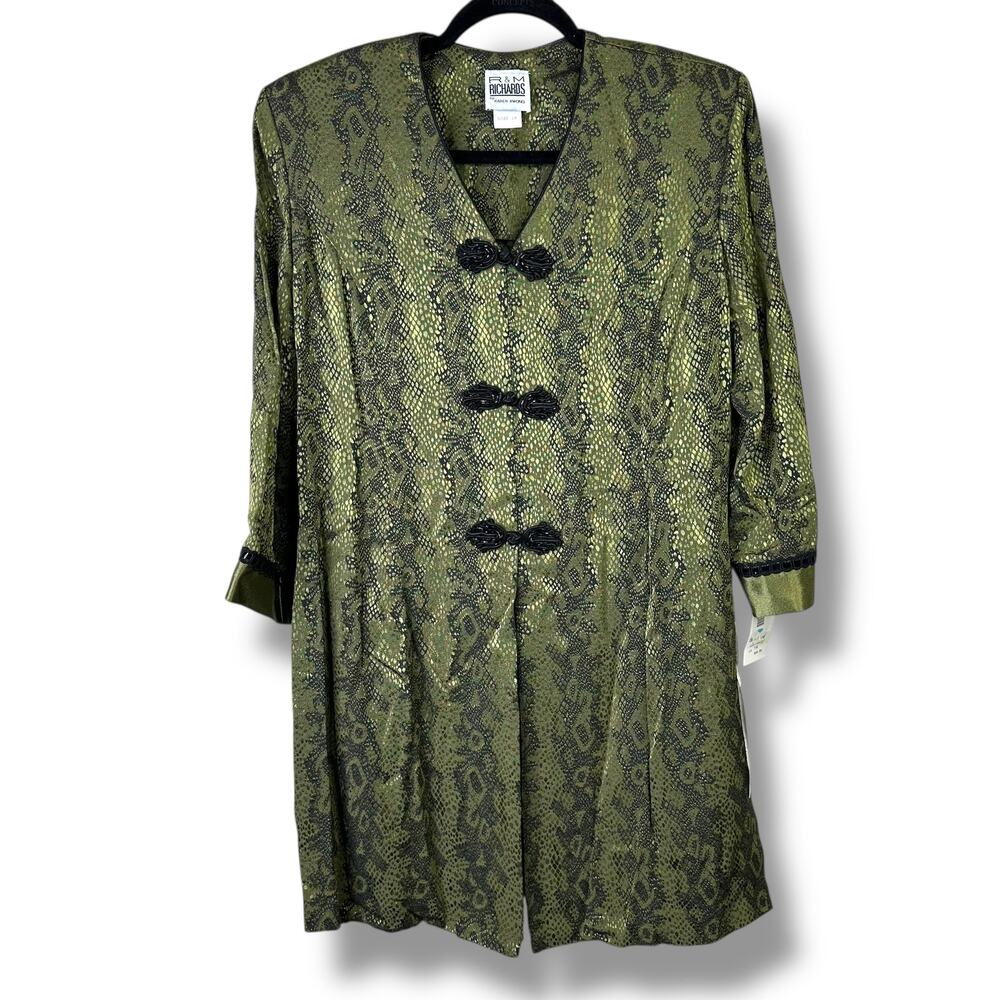 NEW Vintage R&M Richards by Karen Kwong Green Snakeskin Satin Long Blazer Jacket - Picture 2 of 7
